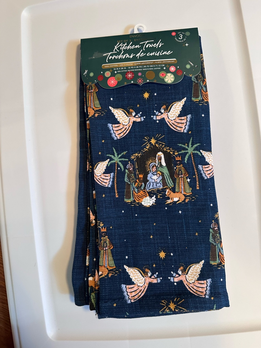 Christmas Nativity-Embroidery and Print kitchen towel 3 pieces